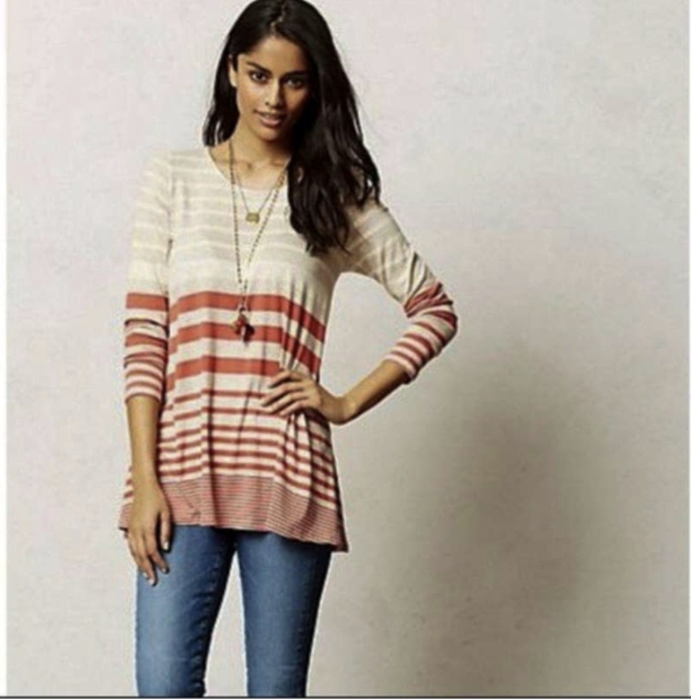 Medium Puella Striped Long Sleeve Darcy Swing Tunic Red & Tan Anthropologie - Picture 3 of 15